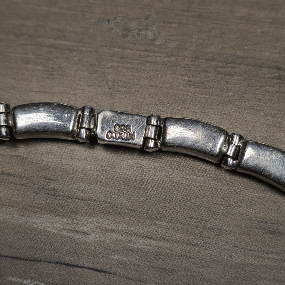 950 MEXICO SILVER JASPER & ONYX HINGED NECKLACE - Picture 3 of 8